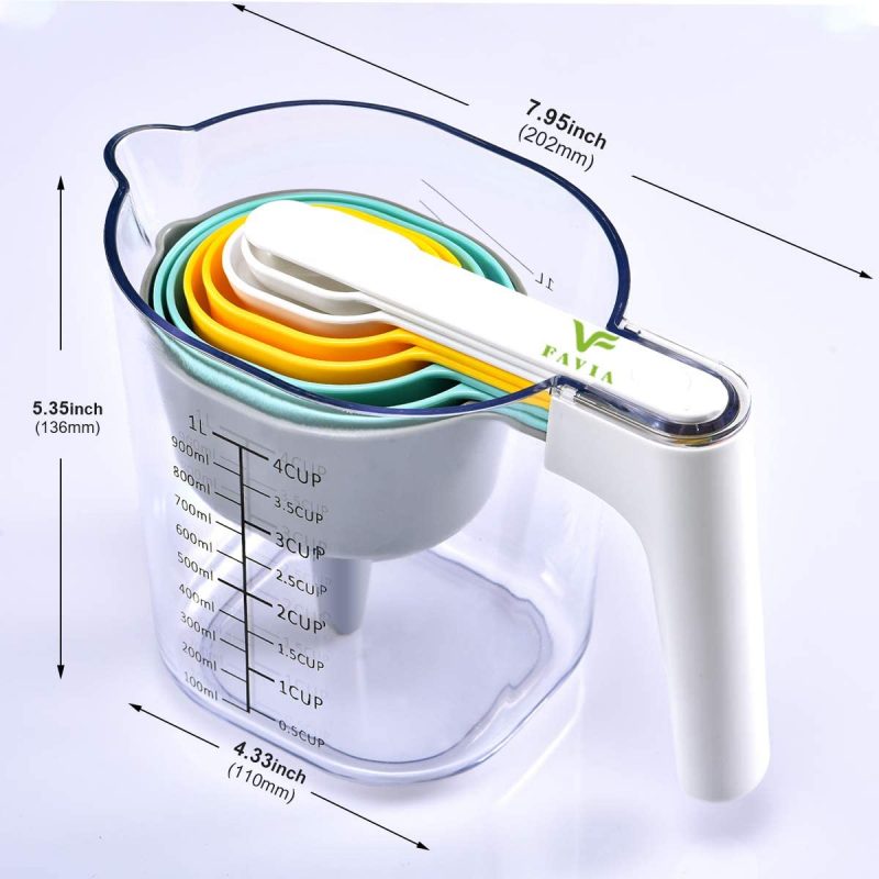 Nesting Measuring Cups and Spoons Set with Funnel BPA Free Dishwasher Safe