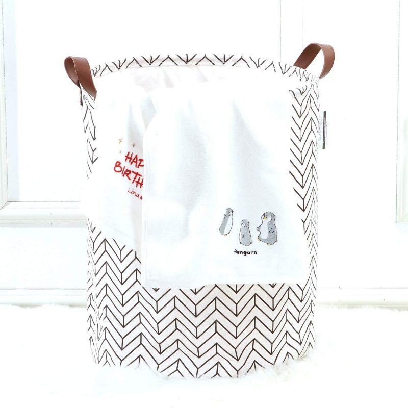 Moroccan Lattice Pattern Laundry Hamper Canvas Fabric Laundry Basket Collapsible Storage Bin with PU Leather Handles and Drawstring Closure