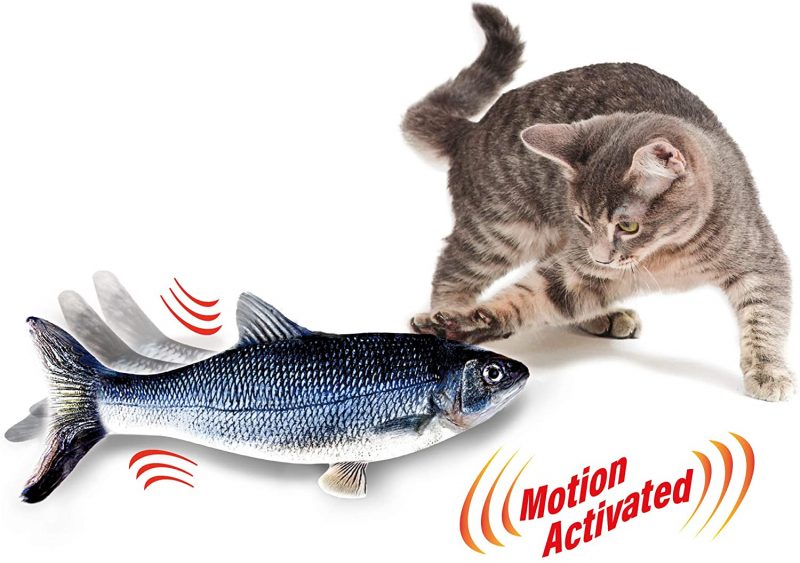 Flippity Fish Cat Toy, Flops and Wiggles Like a Real Fish, Includes Fishing Pole and Catnip
