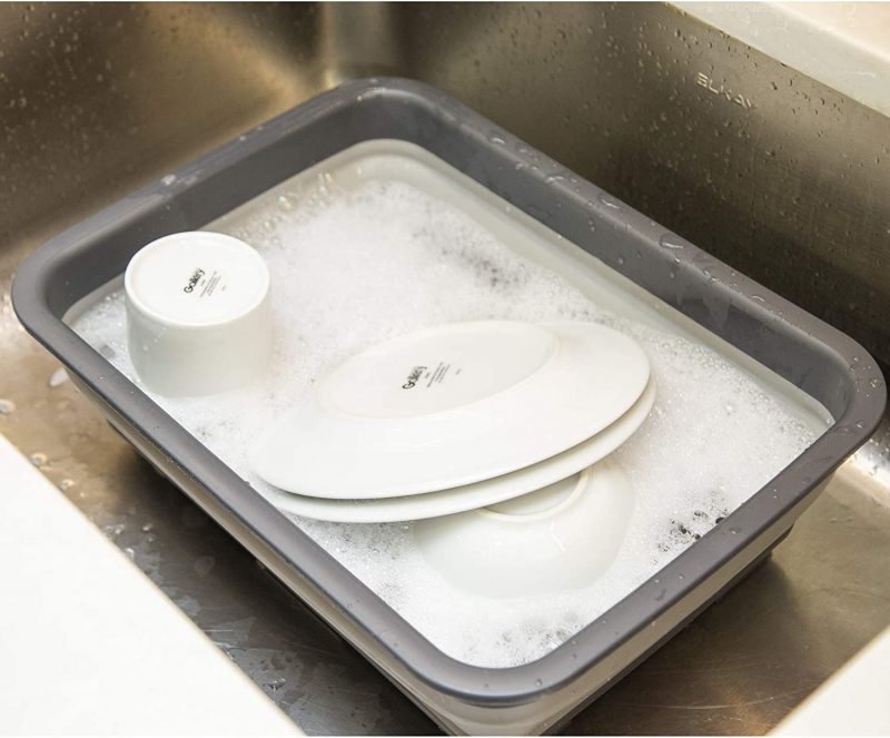 Collapsible Wash Basin - Space Saving Portable Folding Dish Pan Dish Tub, Grey