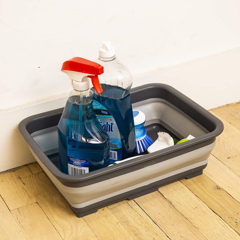 Collapsible Wash Basin - Space Saving Portable Folding Dish Pan Dish Tub, Grey
