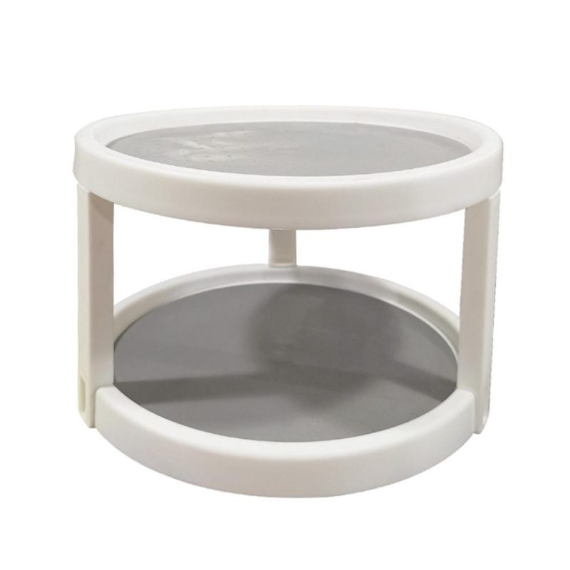 Twin Turntable CABINET COLLECTION 2-Levels Non-slip Lining Wide Base 2Tier Turntable 360-degree Tray Rotating Organizer Non Skid